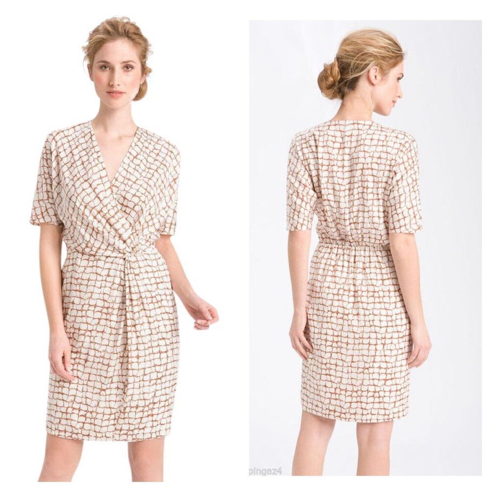 Classiques Entier Womens Silk Faux Wrap Dress 4 Stretch Designer Classic Wedding